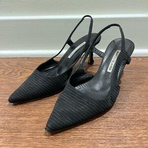 Manolo Blahnik Fabric Slingback Heels - Black, 38 (US 7.5)